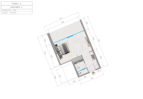 Plattegrond van Studio in Orchid Towers Phase 1