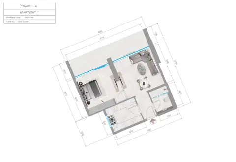 Plattegrond van 1 slaapkamer in Orchid Towers Phase 1