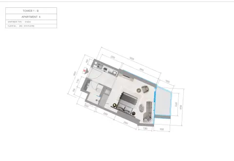 Plattegrond van Studio in Orchid Towers Phase 1