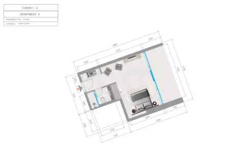 Plattegrond van Studio in Orchid Towers Phase 1
