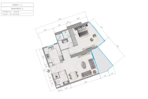 Plattegrond van 1 slaapkamer in Orchid Towers Phase 1