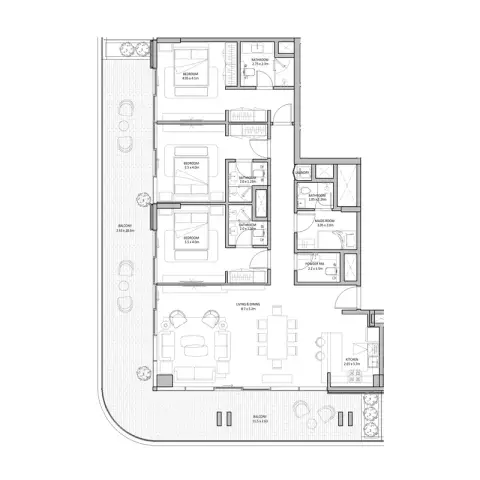 Plattegrond van 3 slaapkamers in Blue Beach Residence
