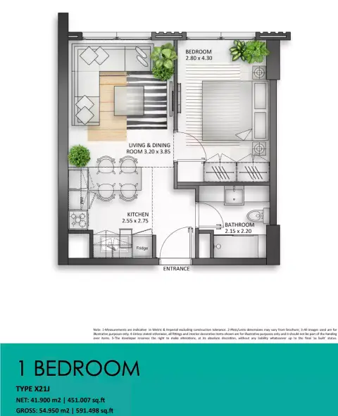 Plattegrond van 1 slaapkamer in Souq Al Mamsha