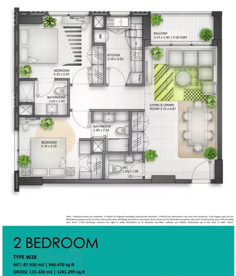 Plattegrond van 2 slaapkamers in Souq Al Mamsha