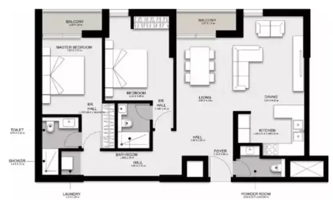 Plattegrond van 2 slaapkamers in Nama Phase 5 By Alef