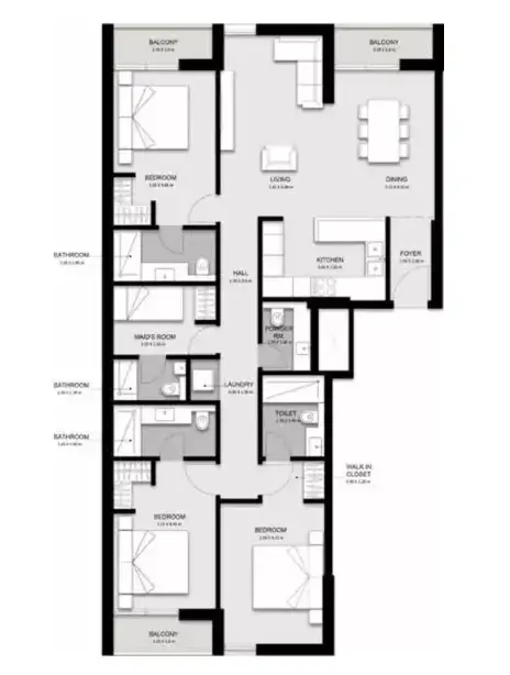 Plattegrond van 3 slaapkamers in Nama Phase 5 By Alef