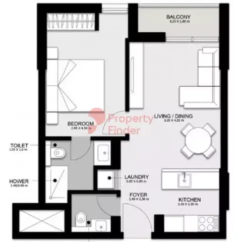 Plattegrond van 1 slaapkamer in Darb Phase 4 By Alef Group