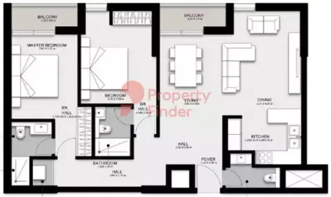 Plattegrond van 2 slaapkamers in Darb Phase 4 By Alef Group