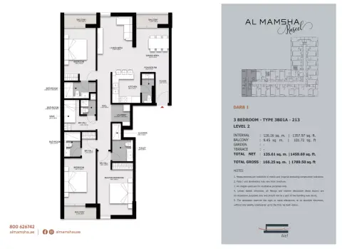 Plattegrond van 3 slaapkamers in Darb Phase 2 By Alef Group
