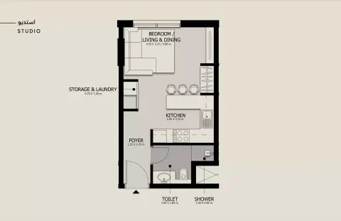 Plattegrond van Studio in Suroor Phase 2 By Alef Group