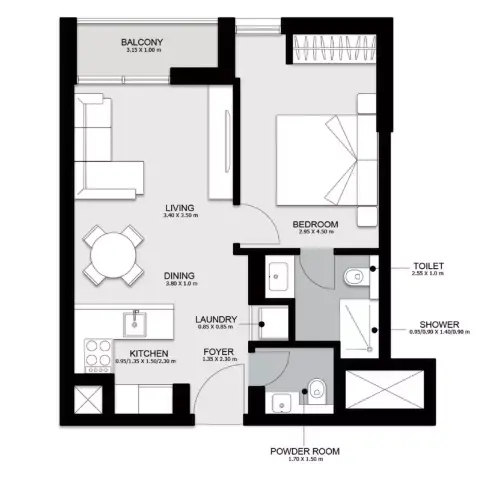 Plattegrond van 1 slaapkamer in Nama Phase 2 By Alef Group