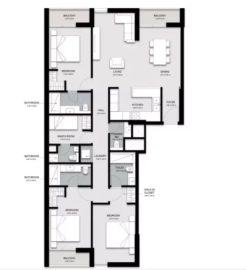 Plattegrond van 3 slaapkamers in Nama Phase 2 By Alef Group