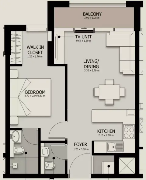 Plattegrond van 1 slaapkamer in Suroor 4