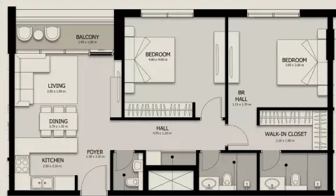 Plattegrond van 2 slaapkamers in Suroor 4