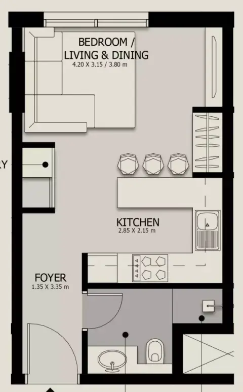 Plattegrond van Studio in Suroor By Alef Group