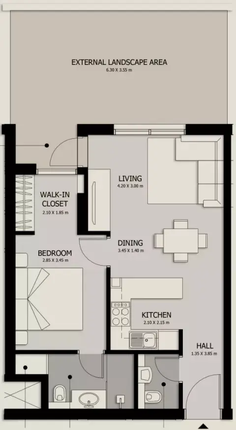 Plattegrond van 1 slaapkamer in Suroor By Alef Group