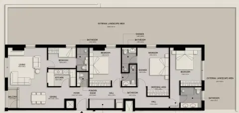 Plattegrond van 3 slaapkamers in Suroor By Alef Group