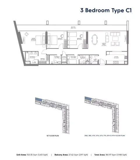 Plattegrond van 3 slaapkamers in Safa Parkview
