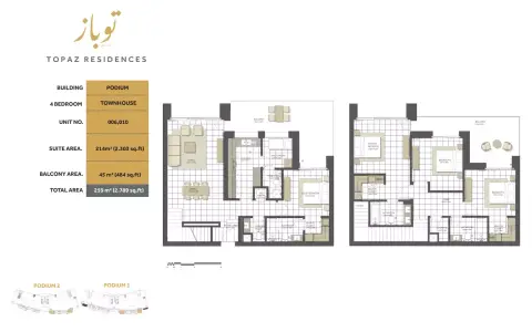 Plattegrond van 4 slaapkamers in Topaz Residences