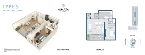 Plattegrond van 1 slaapkamer in Almaza Tower