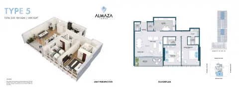 Plattegrond van 2 slaapkamers in Almaza Tower
