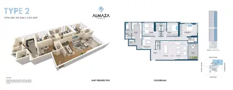 Plattegrond van 3 slaapkamers in Almaza Tower