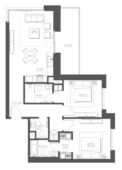 Plattegrond van 2 slaapkamers in Citrine Residence