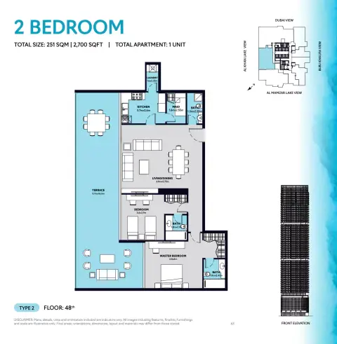 Plattegrond van 2 slaapkamers in S1 Tower