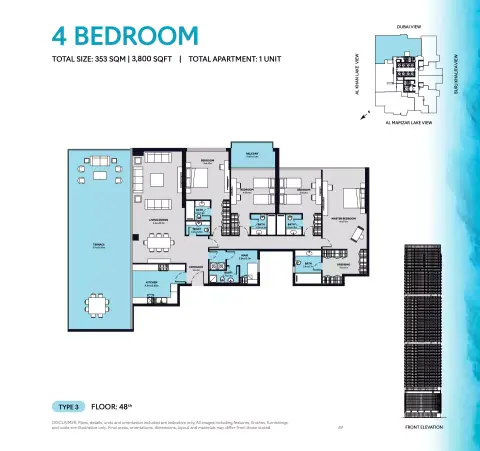 Plattegrond van 4 slaapkamers in S1 Tower