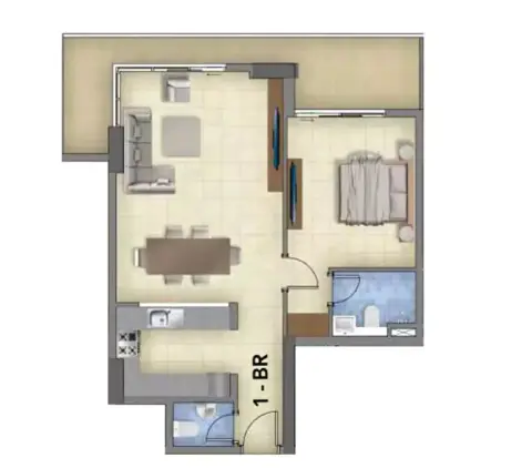 Plattegrond van 1 slaapkamer in Blue Waves At Bluebay Walk
