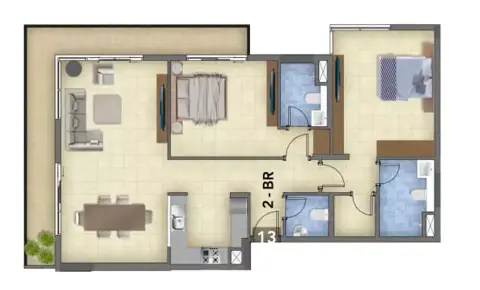 Plattegrond van 2 slaapkamers in Blue Waves At Bluebay Walk