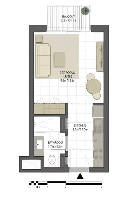 Plattegrond van Studio in Jawaher Residences Phase 2 By Eagle Hills