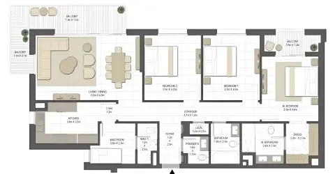 Plattegrond van 3 slaapkamers in Jawaher Residences Phase 2 By Eagle Hills