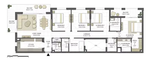 Plattegrond van 4 slaapkamers in Jawaher Residences Phase 2 By Eagle Hills