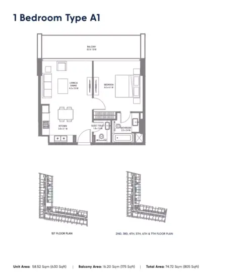 Plattegrond van 1 slaapkamer in Safa 1 By Arada