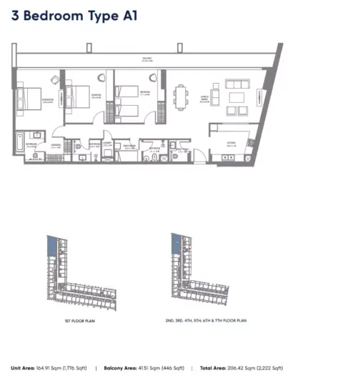 Plattegrond van 3 slaapkamers in Safa 1 By Arada
