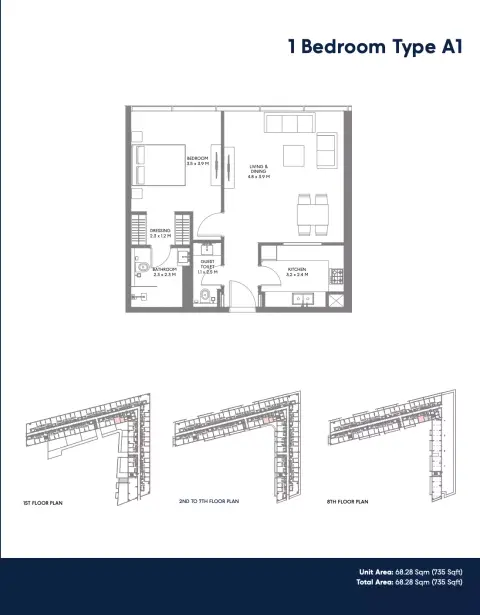 Plattegrond van 1 slaapkamer in The Gate Phase 3 by Arada