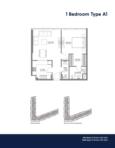 Plattegrond van 1 slaapkamer in The Gate Phase 4 By Arada