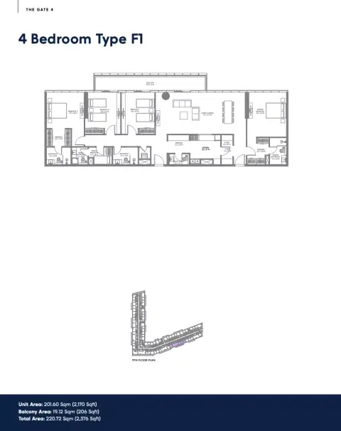 Plattegrond van 4 slaapkamers in The Gate Phase 4 By Arada