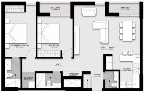 Plattegrond van 2 slaapkamers in Darb By Alef Group