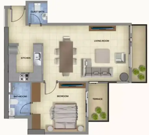 Plattegrond van 1 slaapkamer in Blue Pearls At Bluebay Walk