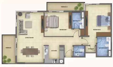 Plattegrond van 2 slaapkamers in Blue Pearls At Bluebay Walk