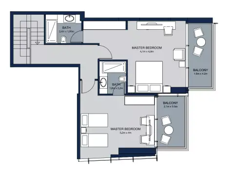 Plattegrond van 2 slaapkamers in La Plage Tower