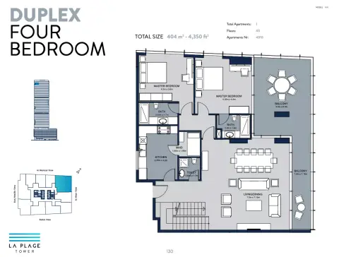 Plattegrond van 4 slaapkamers in La Plage Tower