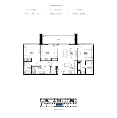 Plattegrond van 3 slaapkamers in IL Teatro
