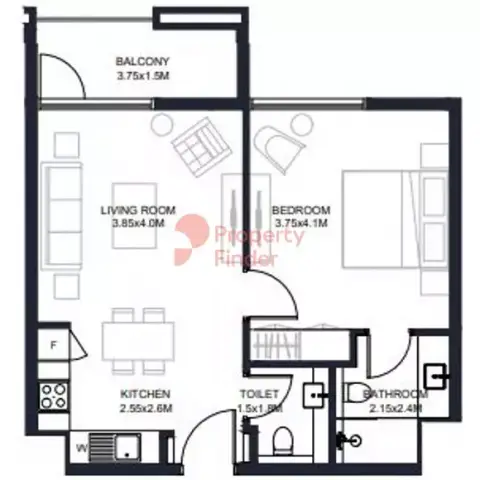 Plattegrond van 1 slaapkamer in Tiraz Phase 3 By Arada