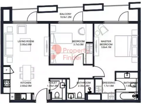 Plattegrond van 2 slaapkamers in Tiraz Phase 3 By Arada