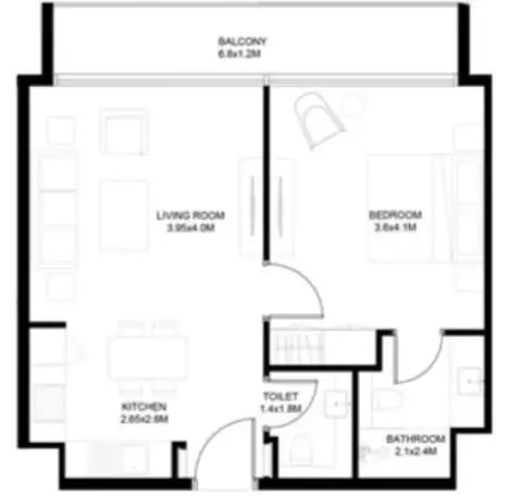 Plattegrond van 1 slaapkamer in Sokoon By Arada