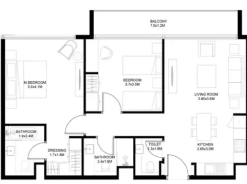 Plattegrond van 2 slaapkamers in Sokoon By Arada