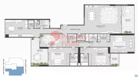Plattegrond van 3 slaapkamers in 88 Tower